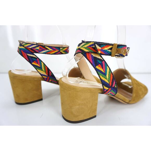 Valentino Chevron Block Heel Ankle Strap Suede Sandals SZ 38 $795 NIB Native - Picture 3 of 11